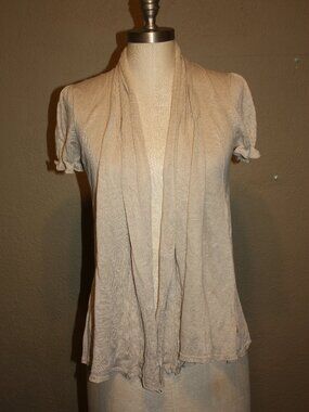 ANTHROPOLOGIE MOTH TAN LIGHT BROWN KNITTED SHORT SLEEVE CARDIGAN SWEATER MEDIUM